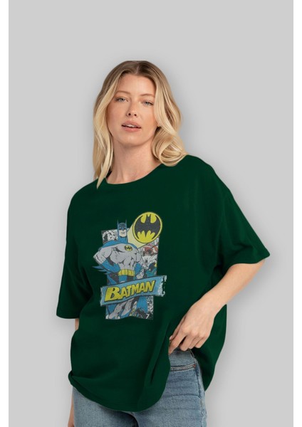 Batman (26) Ön Baskılı Zümrüt Yeşili Oversize T-Shirt Bisiklet Yaka Pamuk Erkek Kadın fırsatları
