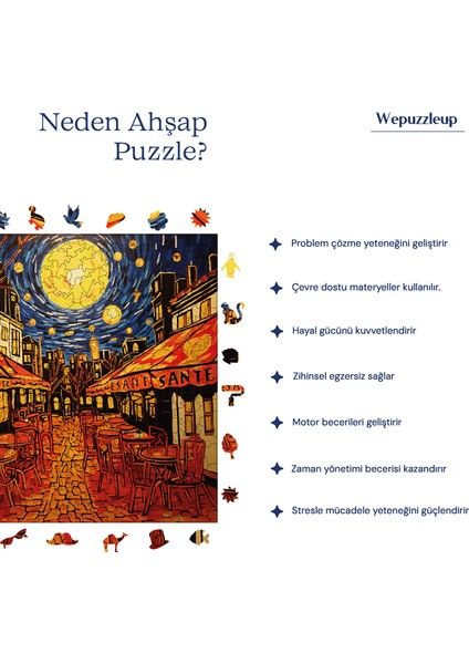 Van Gogh Kafe Terasta Gece Reprodüksiyonu Ahşap Puzzle Yetişkin Benzersiz Parçalı Puzzle S1-33