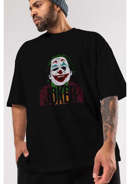 Joker (10) Ön Baskılı Siyah Oversize T-Shirt Bisiklet Yaka Erkek Kadın modelleri