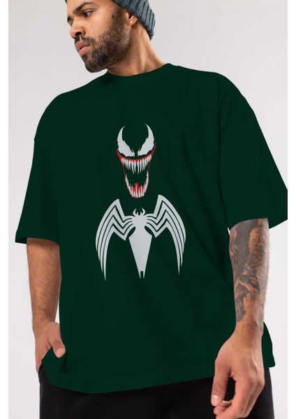 Spiderman (26) Ön Baskılı Zümrüt Yeşili Oversize T-Shirt Bisiklet Yaka Pamuk Erkek Kadın modelleri