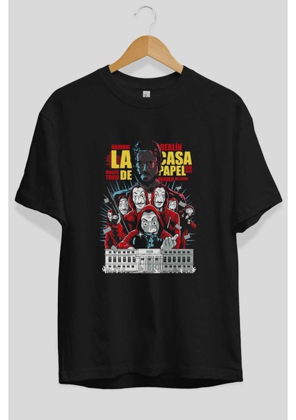 La Casa De Papel (6) Ön Baskılı Siyah Oversize T-Shirt Bisiklet Yaka Erkek Kadın fiyatları