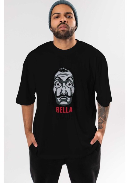 La Casa De Papel (12) Ön Baskılı Siyah Oversize T-Shirt Bisiklet Yaka Erkek Kadın