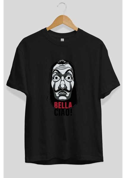 La Casa De Papel (12) Ön Baskılı Siyah Oversize T-Shirt Bisiklet Yaka Erkek Kadın