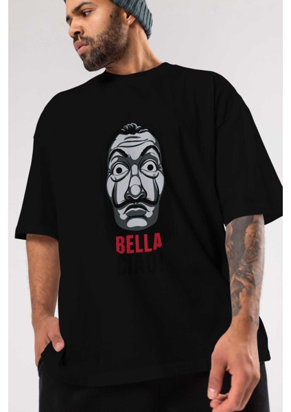 La Casa De Papel (12) Ön Baskılı Siyah Oversize T-Shirt Bisiklet Yaka Erkek Kadın