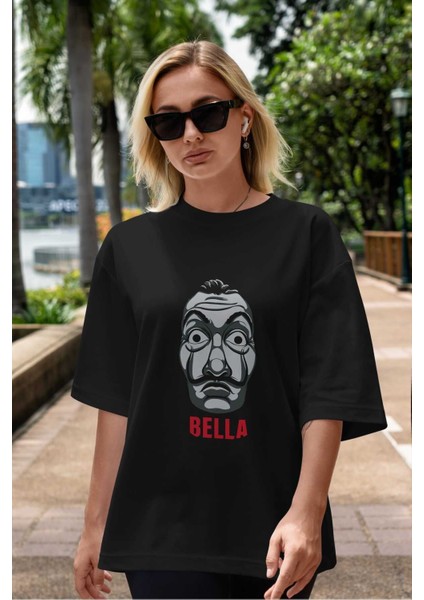 La Casa De Papel (12) Ön Baskılı Siyah Oversize T-Shirt Bisiklet Yaka Erkek Kadın
