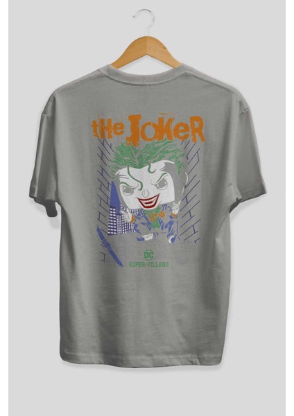 Joker (6) Arka Baskılı Gri Oversize T-Shirt Bisiklet Yaka Pamuk Erkek Kadın fiyatları