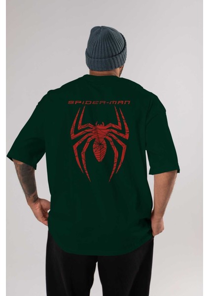 Spiderman (11) Arka Baskılı Zümrüt Yeşili Oversize T-Shirt Bisiklet Yaka Erkek Kadın
