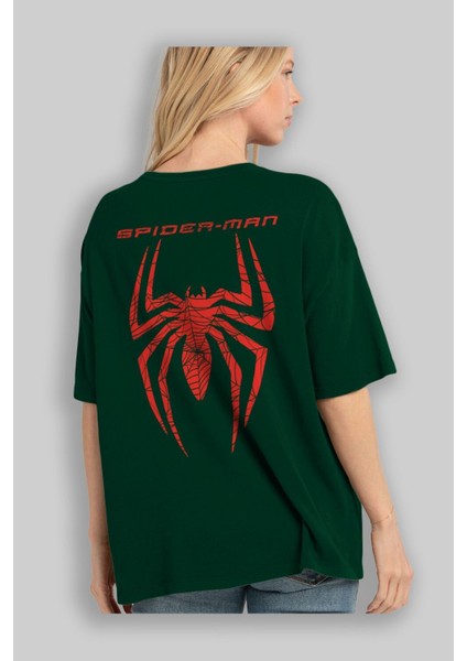 Spiderman (11) Arka Baskılı Zümrüt Yeşili Oversize T-Shirt Bisiklet Yaka Erkek Kadın fırsatları