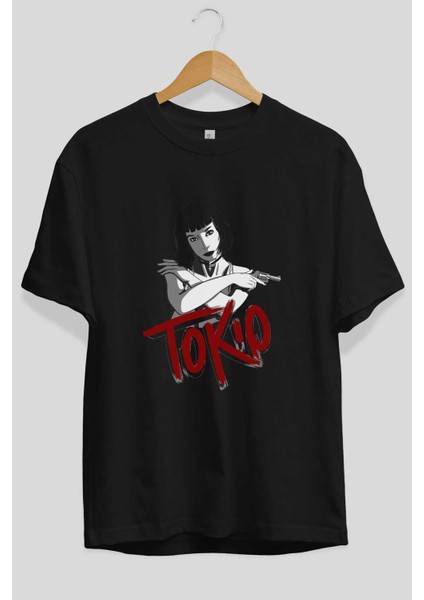 La Casa De Papel (10) Ön Baskılı Siyah Oversize T-Shirt Bisiklet Yaka Erkek Kadın