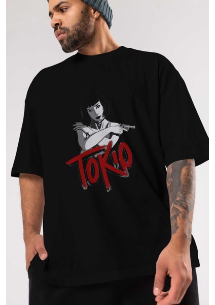 La Casa De Papel (10) Ön Baskılı Siyah Oversize T-Shirt Bisiklet Yaka Erkek Kadın
