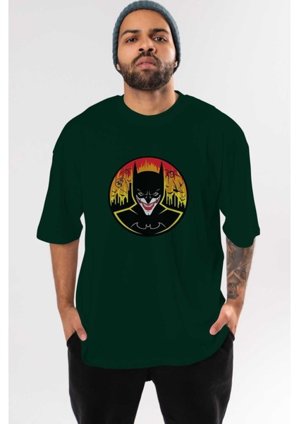 Batman (1) Ön Baskılı Zümrüt Yeşili Oversize T-Shirt Bisiklet Yaka Pamuk Erkek Kadın