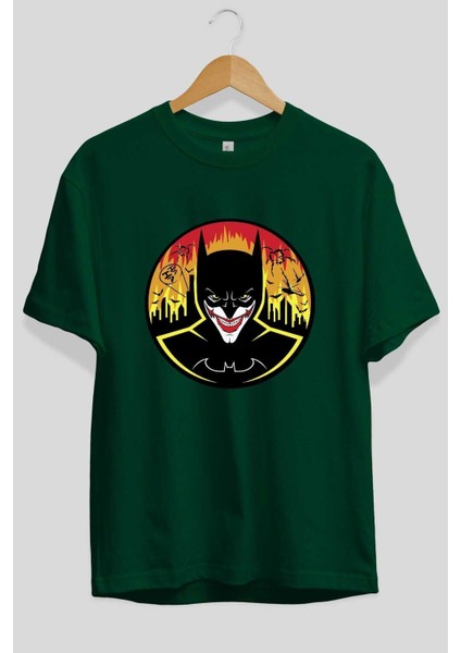 Batman (1) Ön Baskılı Zümrüt Yeşili Oversize T-Shirt Bisiklet Yaka Pamuk Erkek Kadın fiyatları