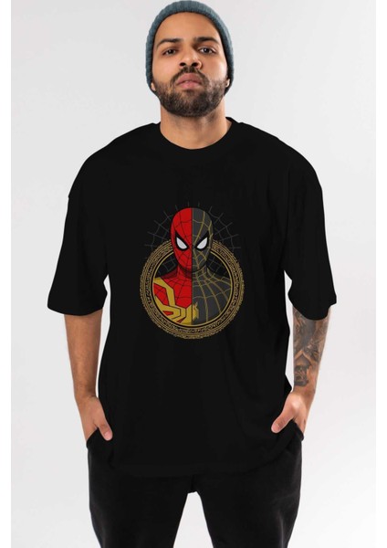 Spiderman (28) Ön Baskılı Siyah Oversize T-Shirt Bisiklet Yaka Erkek Kadın