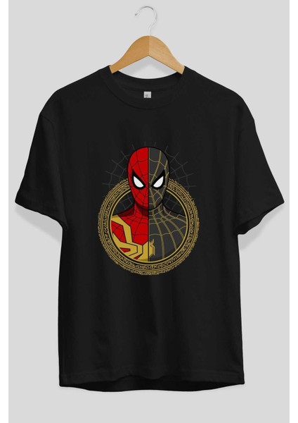Spiderman (28) Ön Baskılı Siyah Oversize T-Shirt Bisiklet Yaka Erkek Kadın
