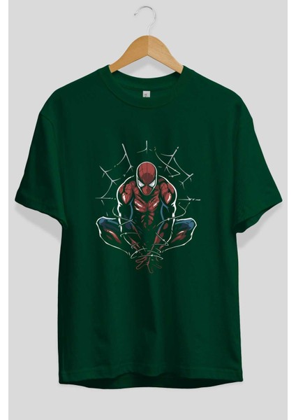 Spiderman (15) Ön Baskılı Zümrüt Yeşili Oversize T-Shirt Bisiklet Yaka Pamuk Erkek Kadın fiyatları