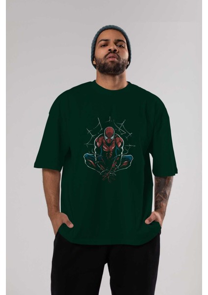 Spiderman (15) Ön Baskılı Zümrüt Yeşili Oversize T-Shirt Bisiklet Yaka Pamuk Erkek Kadın indirimleri