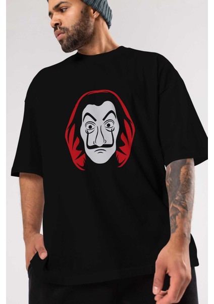 La Casa De Papel (8) Ön Baskılı Siyah Oversize T-Shirt Bisiklet Yaka Erkek Kadın modelleri