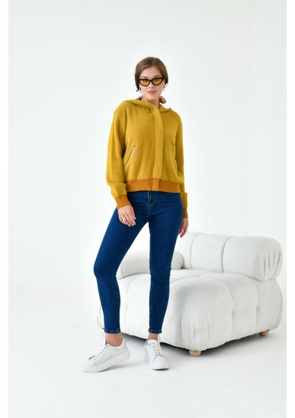 Kadın Kısa Cep Detaylı Hırka Hardal