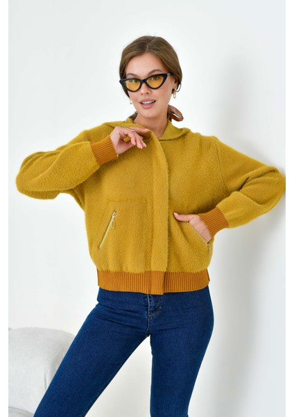 Kadın Kısa Cep Detaylı Hırka Hardal modelleri