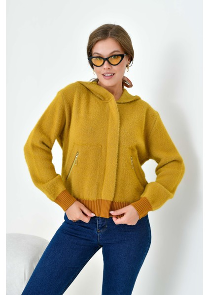 Kadın Kısa Cep Detaylı Hırka Hardal indirimleri