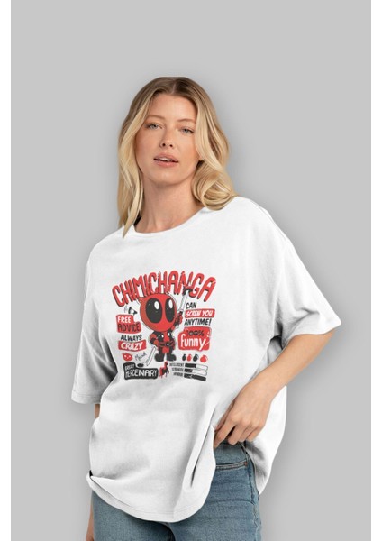 Deadpool (9) Ön Baskılı Beyaz Oversize T-Shirt Bisiklet Yaka Erkek Kadın fırsatları