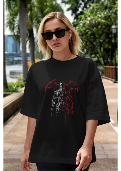 Batman (14) Ön Baskılı Siyah Oversize T-Shirt Bisiklet Yaka Erkek Kadın indirimleri