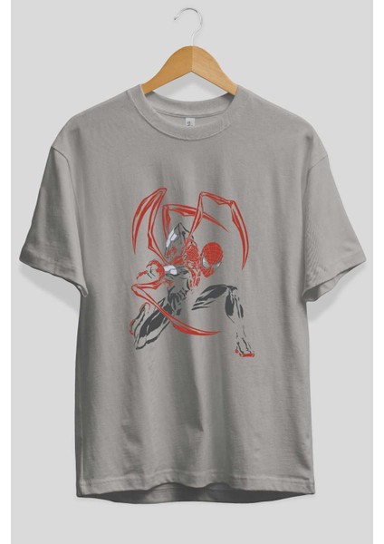 Spiderman (16) Ön Baskılı Gri Oversize T-Shirt Bisiklet Yaka Pamuk Erkek Kadın