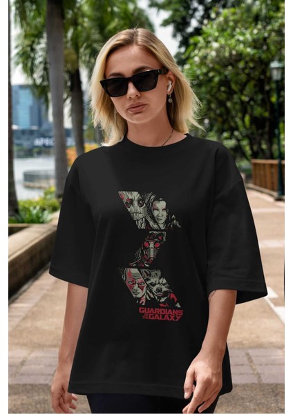 Guardians Of The Galaxy (2) Ön Baskılı Siyah Oversize T-Shirt Bisiklet Yaka Erkek Kadın indirimleri