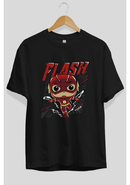 Flash Avengers (4) Ön Baskılı Siyah Oversize T-Shirt Bisiklet Yaka Erkek Kadın fiyatları