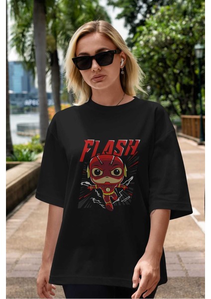 Flash Avengers (4) Ön Baskılı Siyah Oversize T-Shirt Bisiklet Yaka Erkek Kadın indirimleri