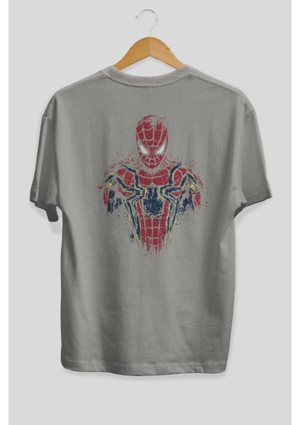Spiderman (9) Arka Baskılı Gri Oversize T-Shirt Bisiklet Yaka Pamuk Erkek Kadın fiyatları