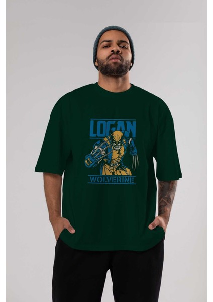 Wolverine Logan Ön Baskılı Zümrüt Yeşili Oversize T-Shirt Bisiklet Yaka Pamuk Erkek Kadın indirimleri