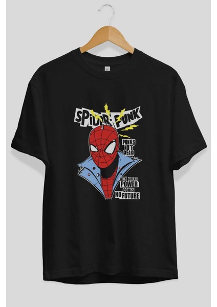 Spiderman (18) Ön Baskılı Siyah Oversize T-Shirt Bisiklet Yaka Erkek Kadın fiyatları