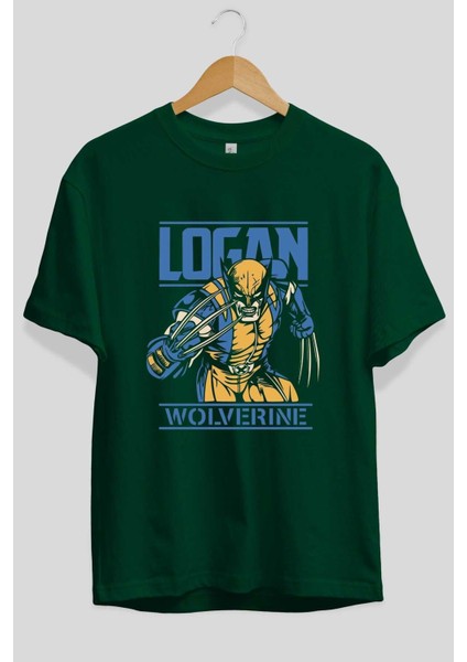 Wolverine Logan Ön Baskılı Zümrüt Yeşili Oversize T-Shirt Bisiklet Yaka Pamuk Erkek Kadın