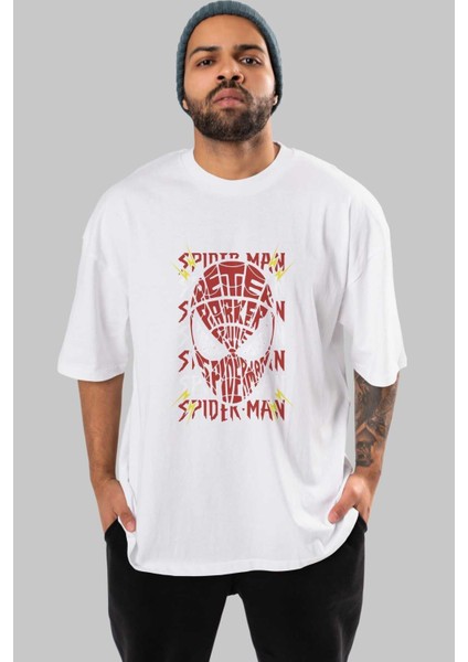 Spiderman (12) Ön Baskılı Beyaz Oversize T-Shirt Bisiklet Yaka Erkek Kadın