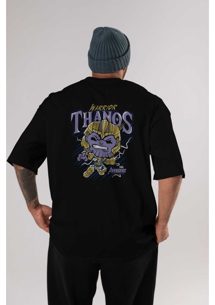 Thanos (2) Arka Baskılı Siyah Oversize T-Shirt Bisiklet Yaka Pamuk Erkek Kadın