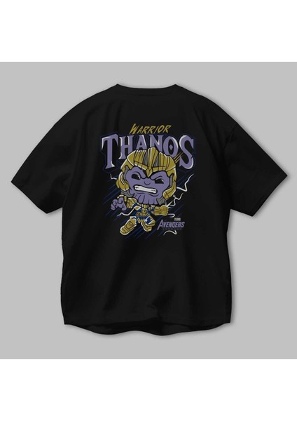 Thanos (2) Arka Baskılı Siyah Oversize T-Shirt Bisiklet Yaka Pamuk Erkek Kadın modelleri