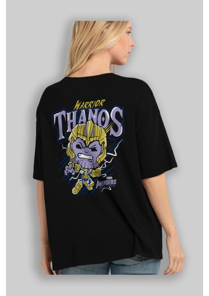Thanos (2) Arka Baskılı Siyah Oversize T-Shirt Bisiklet Yaka Pamuk Erkek Kadın fırsatları