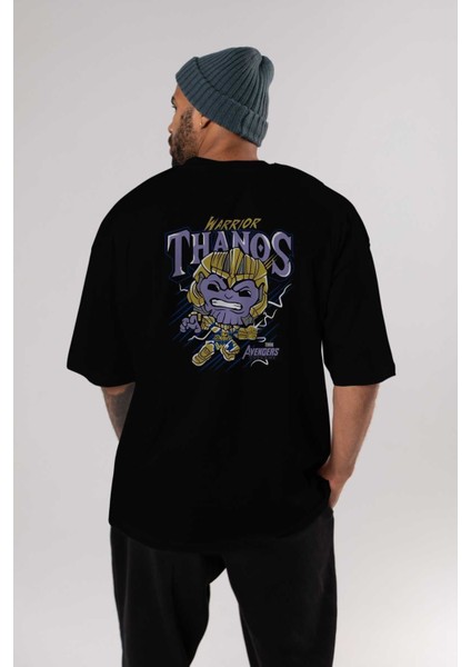 Thanos (2) Arka Baskılı Siyah Oversize T-Shirt Bisiklet Yaka Pamuk Erkek Kadın indirimleri