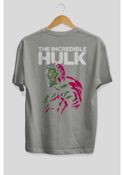 Hulk (10) Arka Baskılı Gri Oversize T-Shirt Bisiklet Yaka Pamuk Erkek Kadın fiyatları