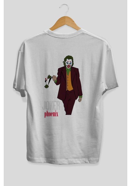 Joker (11) Arka Baskılı Beyaz Oversize T-Shirt Bisiklet Yaka Pamuk Erkek Kadın fiyatları