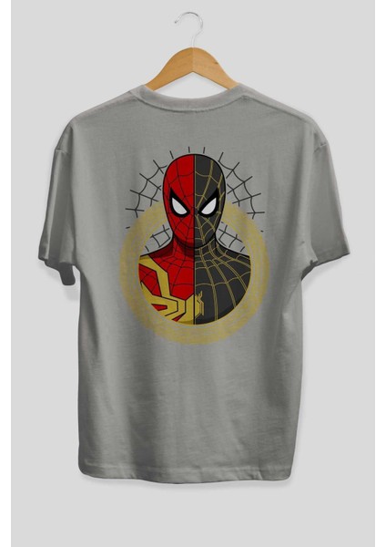 Spiderman (28) Arka Baskılı Gri Oversize T-Shirt Bisiklet Yaka Pamuk Erkek Kadın fiyatları