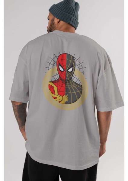 Spiderman (28) Arka Baskılı Gri Oversize T-Shirt Bisiklet Yaka Pamuk Erkek Kadın indirimleri