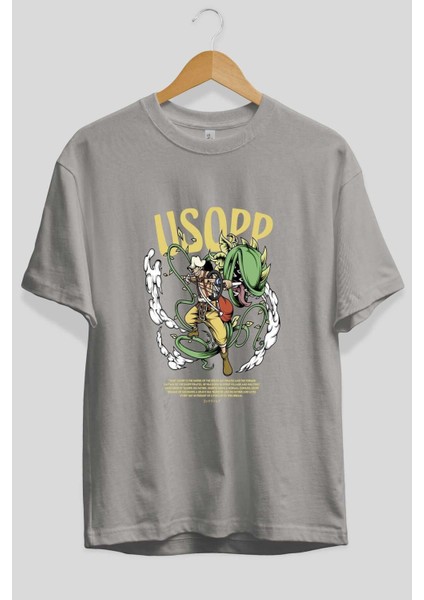 Usopp Anime Ön Baskılı Gri Oversize T-Shirt %100 Pamuk Erkek Kadın fiyatları