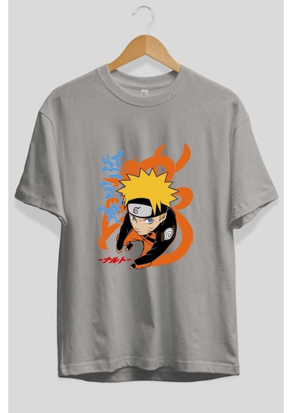 Naruto Uzumaki 1 Anime Ön Baskılı Gri Oversize T-Shirt %100 Pamuk Erkek Kadın fiyatları