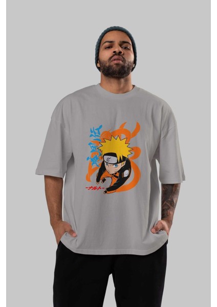 Naruto Uzumaki 1 Anime Ön Baskılı Gri Oversize T-Shirt %100 Pamuk Erkek Kadın indirimleri