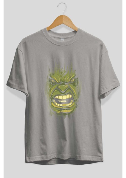 Hulk (3) Ön Baskılı Gri Oversize T-Shirt Bisiklet Yaka Pamuk Erkek Kadın fiyatları