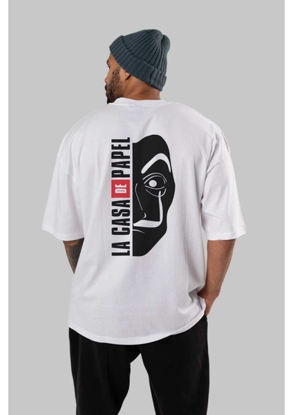 La Casa De Papel (3) Arka Baskılı Beyaz Oversize T-Shirt Bisiklet Yaka Pamuk Erkek Kadın fırsatları
