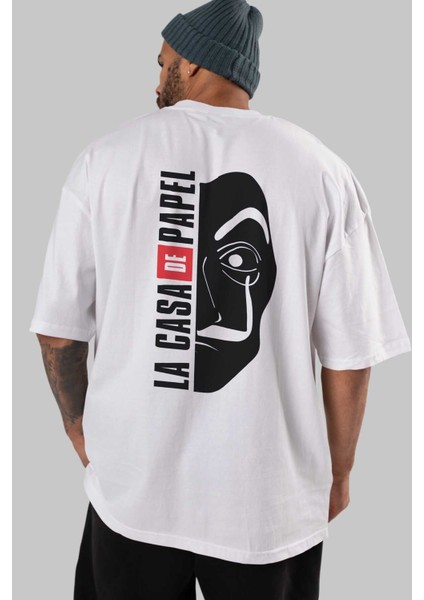 La Casa De Papel (3) Arka Baskılı Beyaz Oversize T-Shirt Bisiklet Yaka Pamuk Erkek Kadın indirimleri
