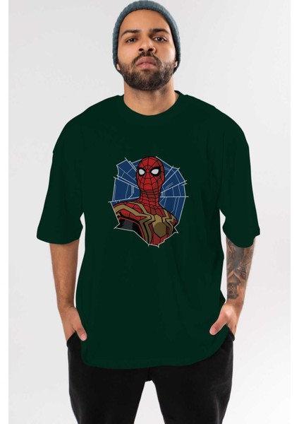 Spiderman (29) Ön Baskılı Zümrüt Yeşili Oversize T-Shirt Bisiklet Yaka Pamuk Erkek Kadın
